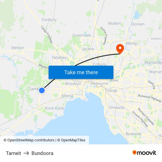 Tarneit to Bundoora map