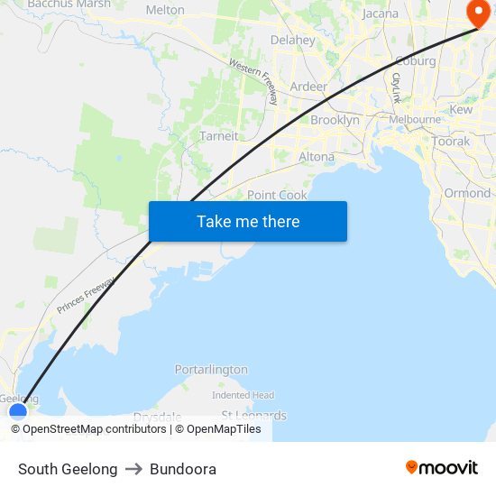 South Geelong to Bundoora map