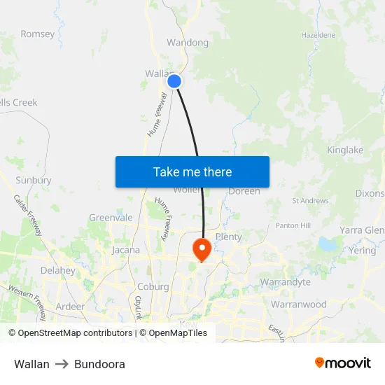 Wallan to Bundoora map