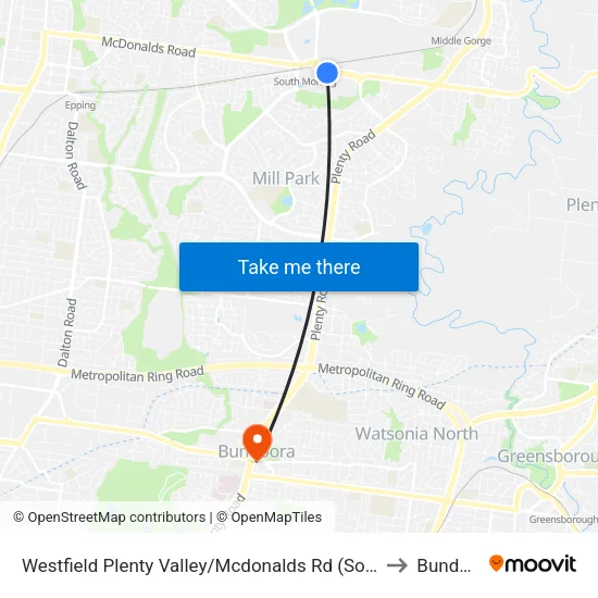 Westfield Plenty Valley/Mcdonalds Rd to Bundoora map