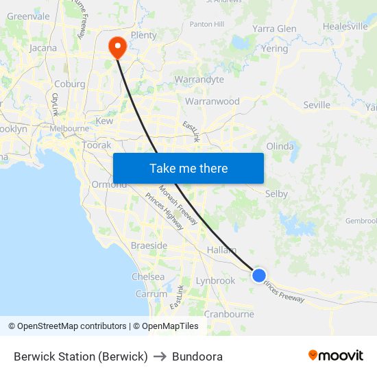Berwick Station (Berwick) to Bundoora map