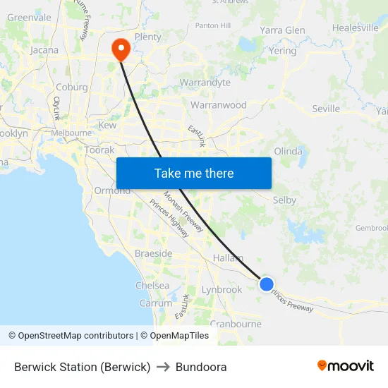 Berwick Station to Bundoora map