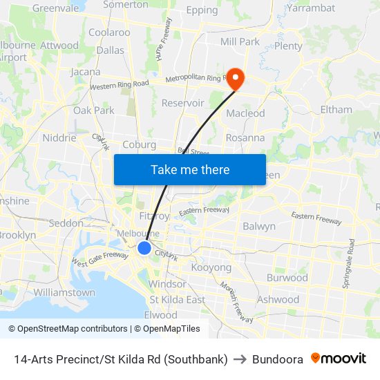 14-Arts Precinct/St Kilda Rd (Southbank) to Bundoora map