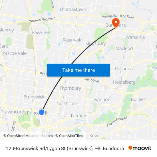 120-Brunswick Rd/Lygon St (Brunswick) to Bundoora map