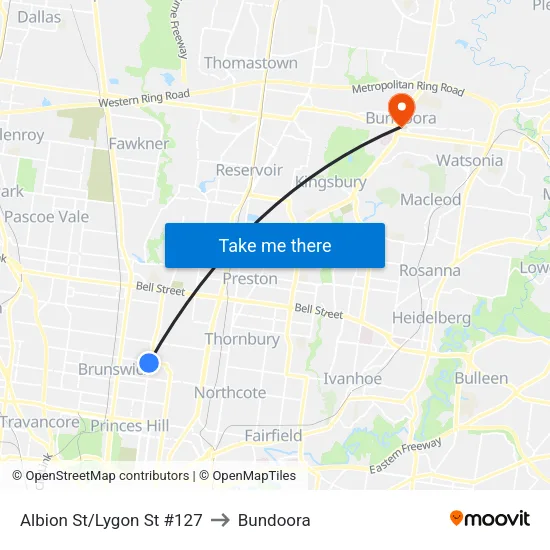 Albion St/Lygon St #127 to Bundoora map