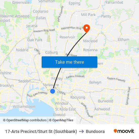 17-Arts Precinct/Sturt St (Southbank) to Bundoora map