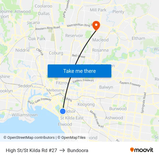 High St/St Kilda Rd #27 to Bundoora map