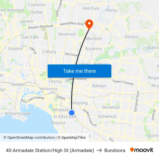 Armadale Station/High St #40 to Bundoora map