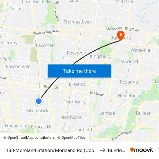 Moreland Station/Moreland Rd #133 to Bundoora map