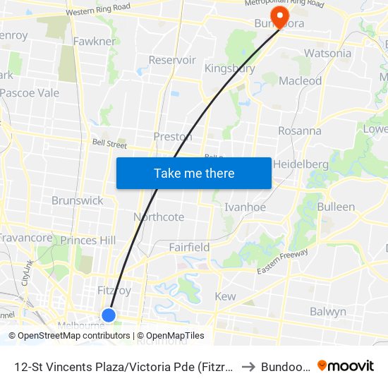 12-St Vincents Plaza/Victoria Pde (Fitzroy) to Bundoora map