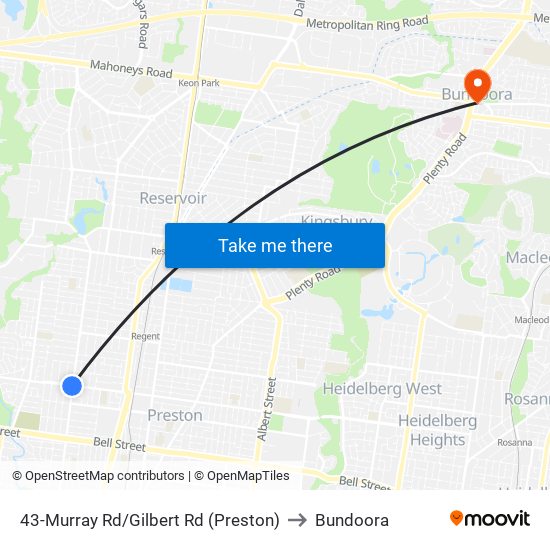 43-Murray Rd/Gilbert Rd (Preston) to Bundoora map