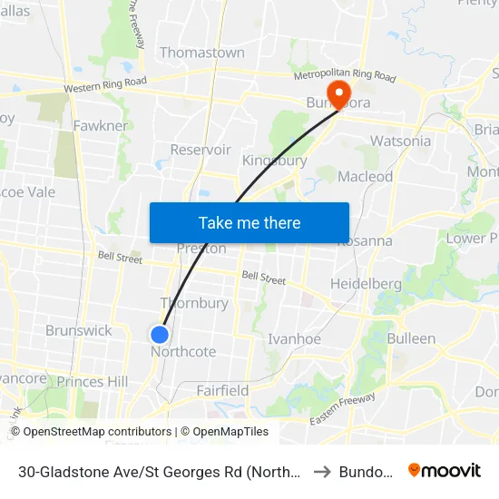 Gladstone Ave/St Georges Rd #30 to Bundoora map