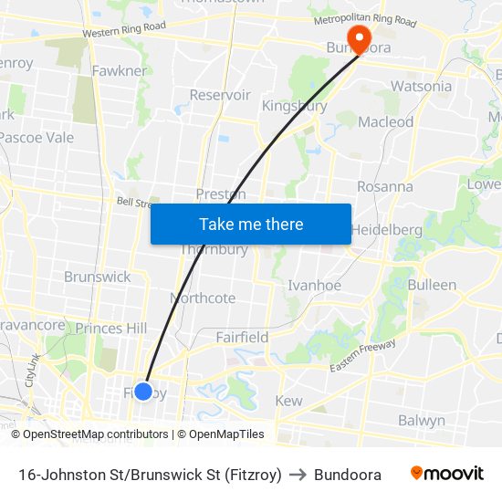 16-Johnston St/Brunswick St (Fitzroy) to Bundoora map