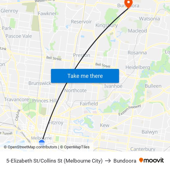 5-Elizabeth St/Collins St (Melbourne City) to Bundoora map