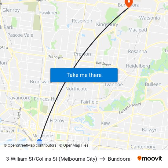 3-William St/Collins St (Melbourne City) to Bundoora map