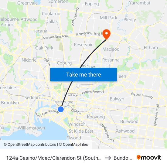 124a-Casino/Mcec/Clarendon St (Southbank) to Bundoora map