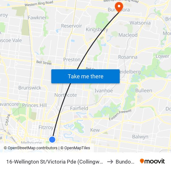 16-Wellington St/Victoria Pde (Collingwood) to Bundoora map