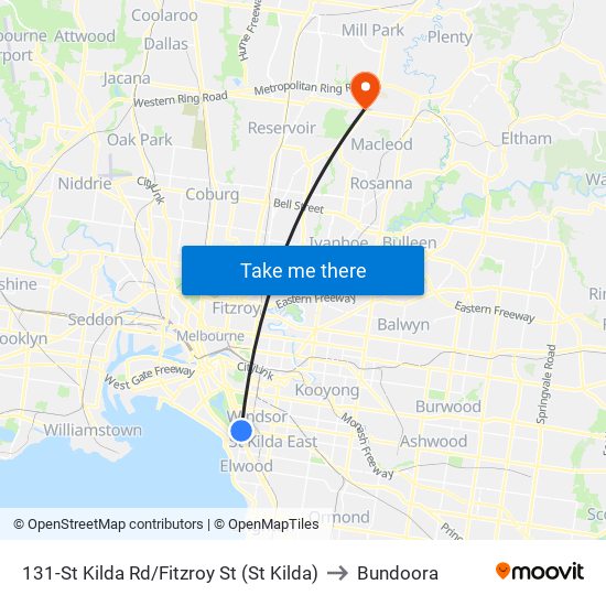 131-St Kilda Rd/Fitzroy St (St Kilda) to Bundoora map