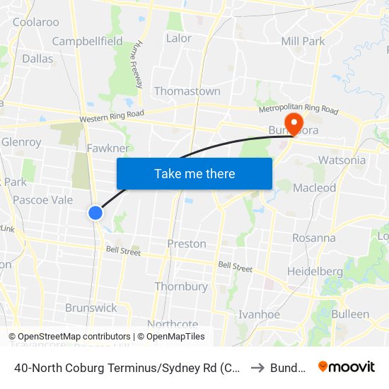 40-North Coburg Terminus/Sydney Rd (Coburg North) to Bundoora map