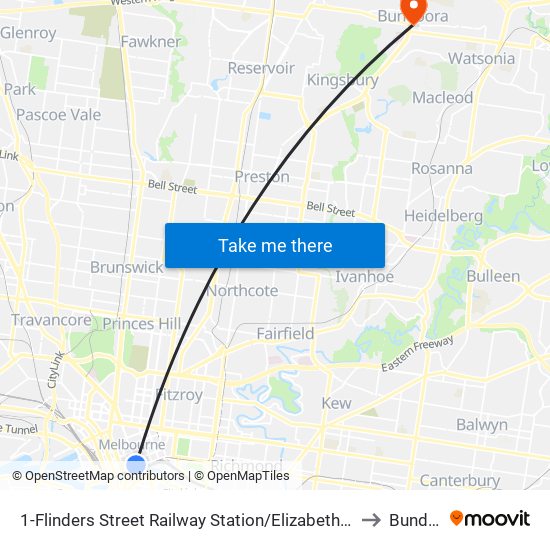 1-Flinders Street Railway Station/Elizabeth St (Melbourne City) to Bundoora map