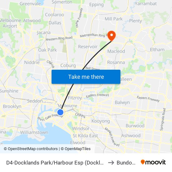 D4-Docklands Park/Harbour Esp (Docklands) to Bundoora map