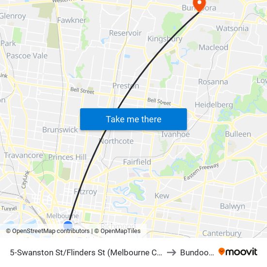 5-Swanston St/Flinders St (Melbourne City) to Bundoora map