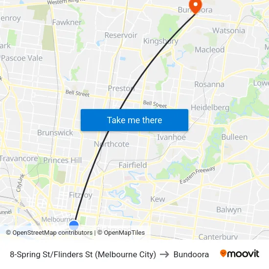 Spring St/Flinders St #8 to Bundoora map