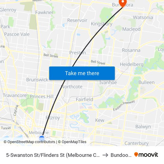 5-Swanston St/Flinders St (Melbourne City) to Bundoora map