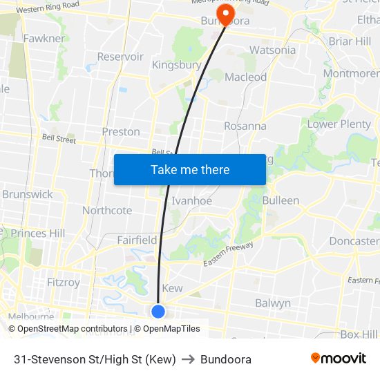 31-Stevenson St/High St (Kew) to Bundoora map