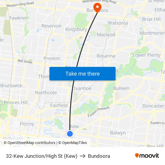 32-Kew Junction/High St (Kew) to Bundoora map