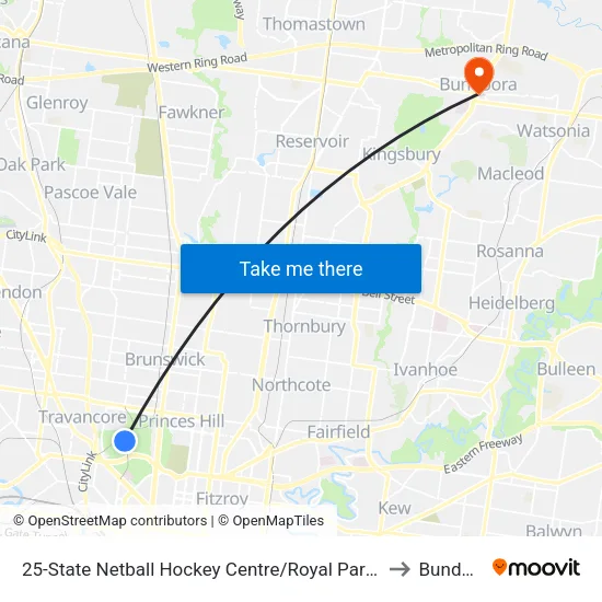 State Netball Hockey Centre/Royal Park #25 to Bundoora map