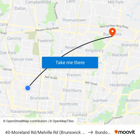 40-Moreland Rd/Melville Rd (Brunswick West) to Bundoora map