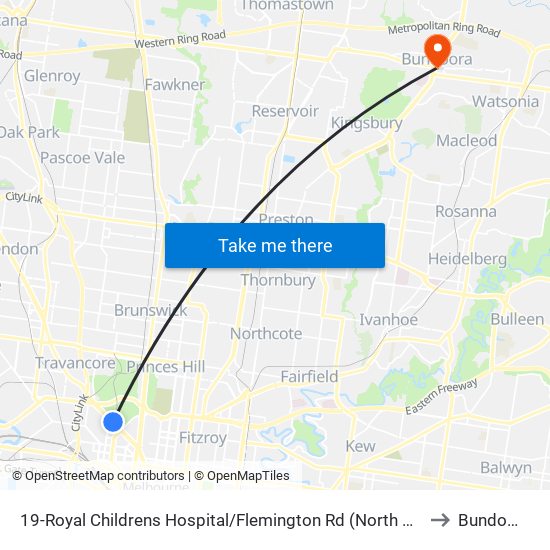 19-Royal Childrens Hospital/Flemington Rd (North Melbourne) to Bundoora map