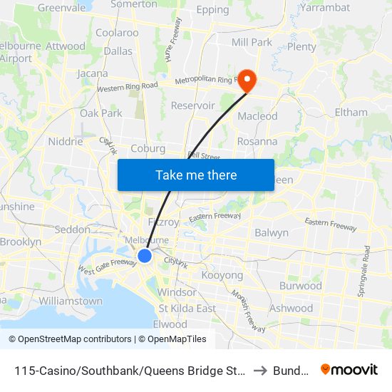 115-Casino/Southbank/Queens Bridge St (Southbank) to Bundoora map