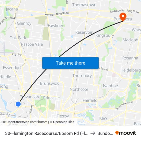 30-Flemington Racecourse/Epsom Rd (Flemington) to Bundoora map