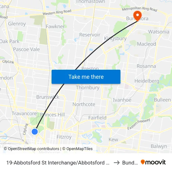 Abbotsford St Interchange/Abbotsford St #19 to Bundoora map