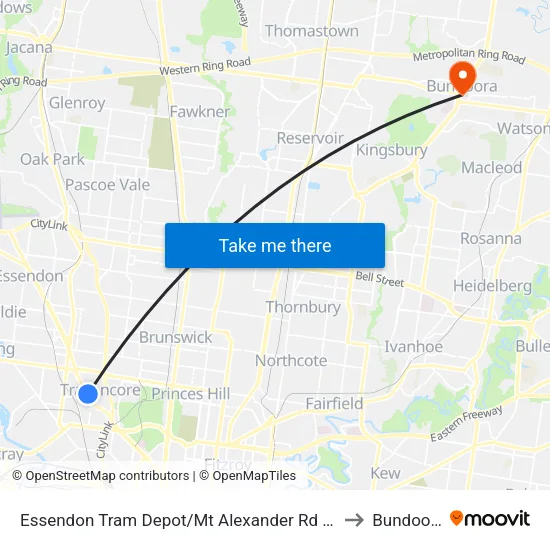 Essendon Tram Depot/Mt Alexander Rd #27 to Bundoora map