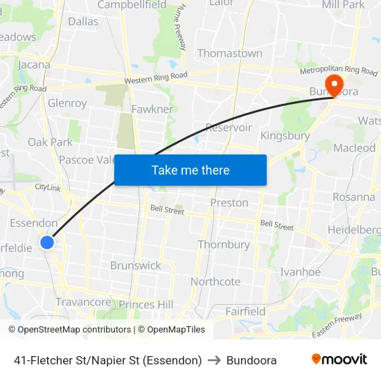 Fletcher St/Napier St #41 to Bundoora map