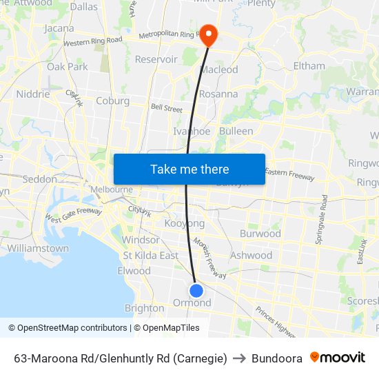 63-Maroona Rd/Glenhuntly Rd (Carnegie) to Bundoora map