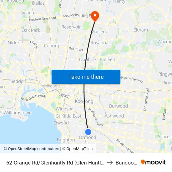 Grange Rd/Glenhuntly Rd #62 to Bundoora map