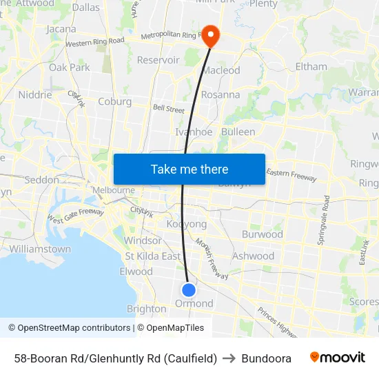 Booran Rd/Glenhuntly Rd #58 to Bundoora map