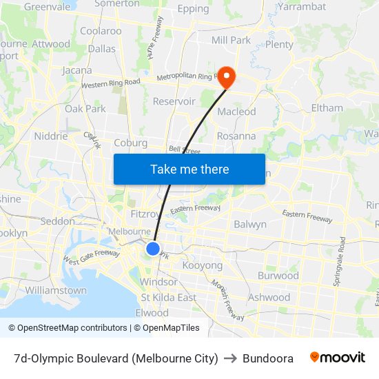 7d-Olympic Boulevard (Melbourne City) to Bundoora map