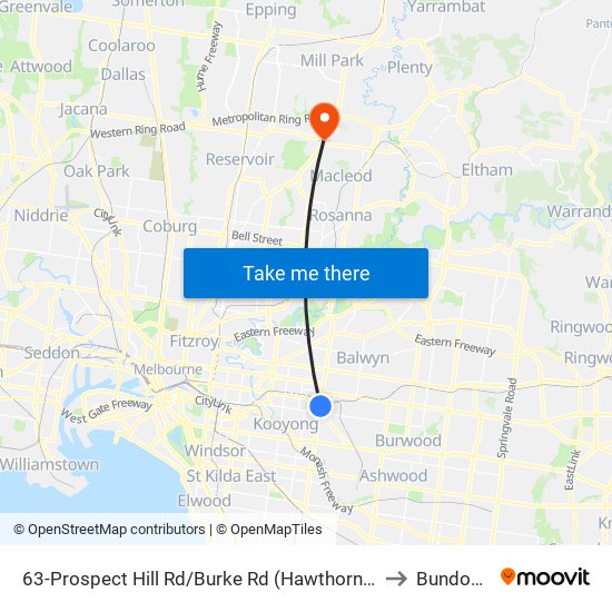 63-Prospect Hill Rd/Burke Rd (Hawthorn East) to Bundoora map