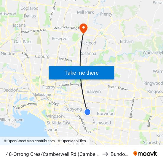 48-Orrong Cres/Camberwell Rd (Camberwell) to Bundoora map