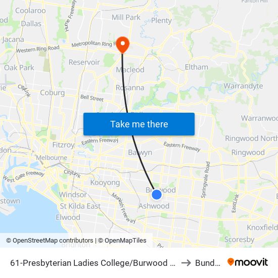 61-Presbyterian Ladies College/Burwood Hwy (Burwood) to Bundoora map