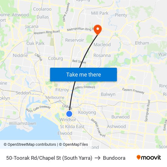 50-Toorak Rd/Chapel St (South Yarra) to Bundoora map