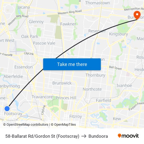 58-Ballarat Rd/Gordon St (Footscray) to Bundoora map