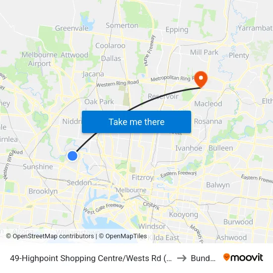 Highpoint Shopping Centre/Wests Rd #49 to Bundoora map