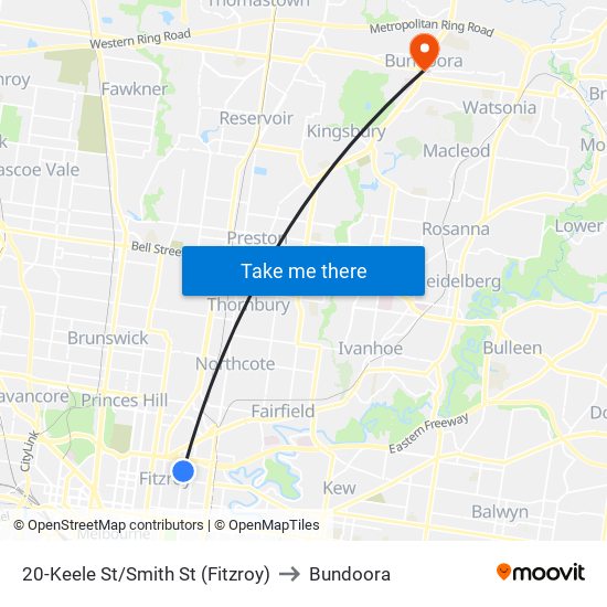 20-Keele St/Smith St (Fitzroy) to Bundoora map