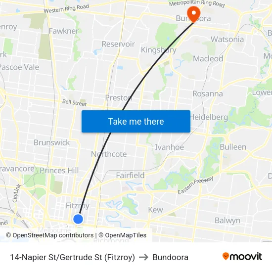 Napier St/Gertrude St #14 to Bundoora map